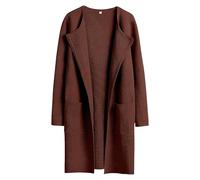 Women's Mid-Long Cardigan Jackets Fall Winter Wool Blend Trench Coat Lightweight Casual Pea Coats Overcoat, Dark Brown, XXL