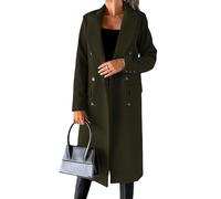 Womens Mid-Long Wool Trench Coat Notched Lapel Double Breasted Wool Blend Overcoat Winter Coats for Women, Army Green, L