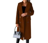 Womens Mid-Long Wool Trench Coat Notched Lapel Double Breasted Wool Blend Overcoat Winter Coats for Women, Dark Brown, L