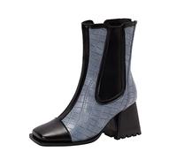 Women's Mid-Millet Winter Ankle Boots, Women's Leather Square Heel 2025, Chic and Elegant Boot, Big Calf, Colour Assembler Boots, Zip Closure, Calves, Thin Boots, Light Blue, 7 UK