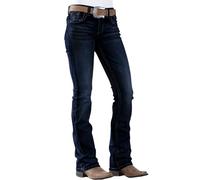 Women's Mid Rise Bootcut Jeans Western Stretchy Straight Leg Denim Pants, Black Blue, S