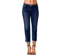 Womens Mid - Rise Slim Fit Cropped Jeans, Stretchy Straight Leg Frayed Hem Denim Pants Crop Jeggings for Women UK Ladies Three Quarter 3/4 Length Jeans Trousers with Pockets