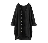 Women's Mid Season Coat Mid Long Cardigan Women's Chic and Elegant Large Size Casual Coats Jacket With Button Clothing 3/4 Sleeve Loungewear Outdoor Cardigan Hybrid Coat, Black, 3XL