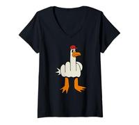 Women's Middle Finger Angry Rude Seagull Duck Red Cap V-Neck T-Shirt
