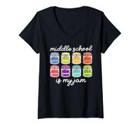 Womens Middle School is My Jam Teacher Squad Student Back to School V-Neck T-Shirt