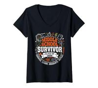 Women's Middle School Survivor Funny Graduation 6th 7th 8th Grade V-Neck T-Shirt