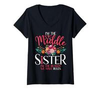 Womens Middle Sister I’m The Reason We Have Rules Floral Butterfly V-Neck T-Shirt
