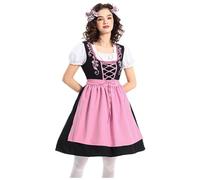 Women's Midi Dirndl, Elegant Complete Set, Simple Bavarian Outfit with Blouse & Apron, Traditional Dirndl Dress, Bavarian Costumes for Beer Carnival Oktoberfest Party