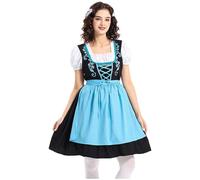 Women's Midi Dirndl, Elegant Complete Set, Simple Bavarian Outfit with Blouse & Apron, Traditional Dirndl Dress, Bavarian Costumes for Beer Carnival Oktoberfest Party