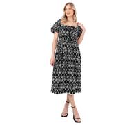 Women's Midi Dress Ladies Short Puff Sleeve Square Neck Broderie Anglaise Milkmaid Peasant Tiered Scalloped Hem Boho Bow