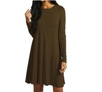 Womens Midi Dresses New Ladies Flared A Line Skater Swing Summer Midi Dress Top Brown 16/18