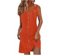 Women's Midi Dresses UK Clearance, Ladies Summer Dresses Elegant Button V Neck Sleeveless Shirt Dresses Casual Loose Sundress A Line Holiday Tank Dress Midi Floral Beach Cover Ups, S-XXL