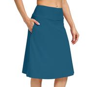 Womens Midi Knee-Length Skirt with Built-in Skorts Hidden Drawstring Zippered Pockets Appropriate for Working Casual Office (Green XXL)