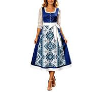 Women's Midi-Long Dirndl, Complete Trachten Set with Blouse & Apron, Elegant Traditional Dress, Perfect for Oktoberfest, Carnival & Special Occasions, Bavarian Costumes