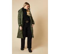 Midi Luxe Quilted Padded Puffer Belted Coat Dorothy Perkins Bottle Green 8