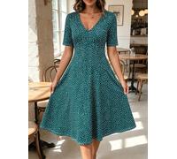 Women's Midi Polka Dots Dress, Summer Vintage Fitted Vacation Long Outfit | Flared Midi Skirt, High Waist Silhouette, Retro Spot Print, Casual Resort Aesthetic, Weekend Outing, Coastal Daily Style