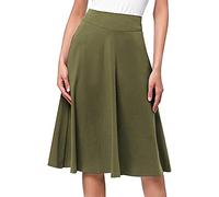 Women's Midi Skater Skirt Basic A-Line Stretchy Flared Skirt Ladies High Waist Zipper Skirts Knee Length Flowy Skirt Multiple Colours Plus Size Pleated Skirt Army Green