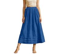 Women's Midi Skirt Cotton Linen Boho Elegant Elastic High Waist Layered Skirt Ladies Irregular A-Line Skirts Pockets Pleated Solid Color Casual Summer Flowy Swing Midi Skirts for Beach Party Going Out