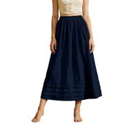 Women's Midi Skirt Cotton Linen Boho Elegant Elastic High Waist Layered Skirt Ladies Irregular A-Line Skirts Pockets Pleated Solid Color Casual Summer Flowy Swing Midi Skirts for Beach Party Going Out