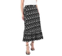 Women's Midi Skirt Ladies Broderie Anglaise Floral Scalloped Tiered Hemline Monochrome Boho A-line Embroidered