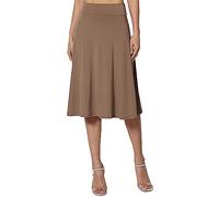 Women's Midi Skirt Simple Comfort A Line Skirts Stretch Flared Knee Length Skirts High Waist Solid Colour Summer Skirts Khaki