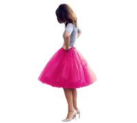 Women's Midi Tulle Tutu Skirt 5 Layers Tulle Skirts 50s Puffy Tutu Skirts Ballet Costume Fluffy Princess Skirt Underskirt Knee Length Petticoat 1950s Swing Vintage A-line Half Slips(Pink,6)