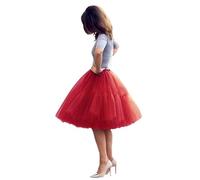 Women's Midi Tulle Tutu Skirt 5 Layers Tulle Skirts 50s Puffy Tutu Skirts Ballet Costume Fluffy Princess Skirt Underskirt Knee Length Petticoat 1950s Swing Vintage A-line Half Slips(Red,10)