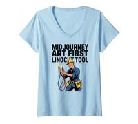 Women's Midjourney Art First Linocut Tool Retro Electrician V-Neck T-Shirt