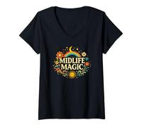 Women's Midlife Magic Retro Funny Celestial Midlife V-Neck T-Shirt