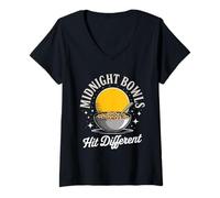 Women's Midnight Bowls Hit Different Late Night Snack Lover V-Neck T-Shirt
