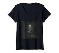 Womens Midnight Fox Encounter - Cosmic Forest Lightbeam Scene V-Neck T-Shirt