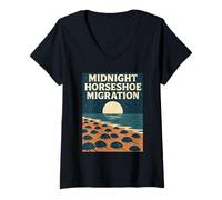 Womens Midnight Horseshoe Shirt Crab Migration Full Moon Delaware V-Neck T-Shirt