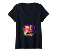 Women's Midnight Owl Tropical Sunset V-Neck T-Shirt