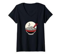 Women's Midnight Ramen Minimalist Japanese Illustration V-Neck T-Shirt