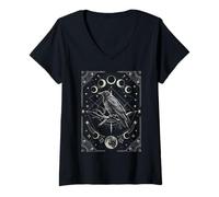 Womens Midnight Raven & Crow Mystic Witchcraft Design V-Neck T-Shirt