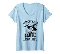 Womens Midnight Salem Book Club Read Between The Lines of Dark V-Neck T-Shirt
