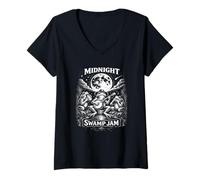 Women's Midnight Swamp Jam Frog Banjo Band Funny Bluegrass Frogs V-Neck T-Shirt