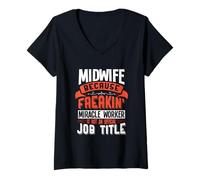 Women's Midwife Freakin Miracle Worker Midwife V-Neck T-Shirt