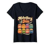 Women's Midwifery is My Jam Midwife Birth Coach Labor L&D Nurse V-Neck T-Shirt