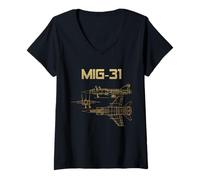 Womens Mig-31 Soviet Plane Warbird Blueprint Schematics Diagram V-Neck T-Shirt