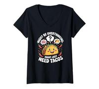 Womens Might Be Overthinking Might Just Need Tacos Funny V-Neck T-Shirt