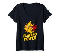 Women's Mighty Banana Hero Cartoon Fruit Graphic V-Neck T-Shirt
