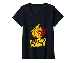 Women's Mighty Banana Hero Cartoon Fruit Graphic V-Neck T-Shirt