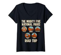 Womens Mighty Five National Parks Road Trip V-Neck T-Shirt