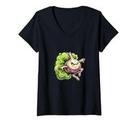 Women's Mighty Garlic Cartoon Hero Aroma Cloud V-Neck T-Shirt