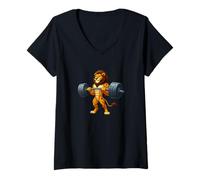 Women's Mighty Lion Weightlifter Strongman Workout V-Neck T-Shirt