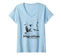 Womens Migration Is Natural Birds Goose Wildlife Nature V-Neck T-Shirt