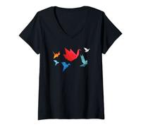 Womens Migration Of Paper Birds V-Neck T-Shirt