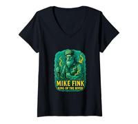 Womens Mike Fink King of The River American Frontier Legend Design V-Neck T-Shirt