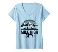 Womens Mile High City Denver Skyline Colorado V-Neck T-Shirt